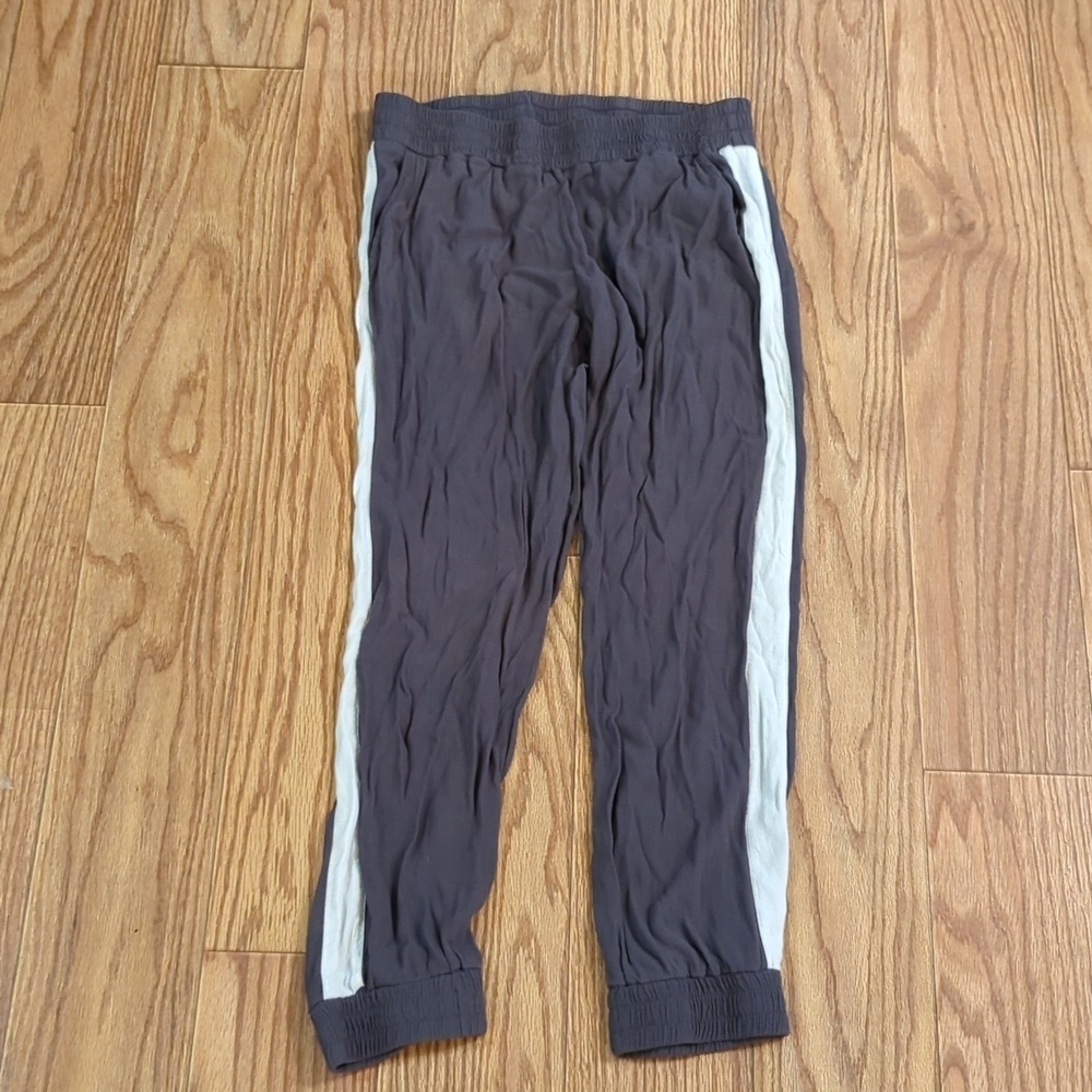 Monrow Gray Track Joggers w/ White Side Stripes 100% Rayon Sporty Women's Size L